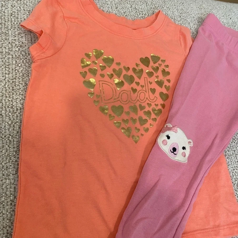 3/$15 SALE 2T Girls Old Navy Dad Heart Shirt & Gymboree Pink Bear Leggings - Picture 4 of 4